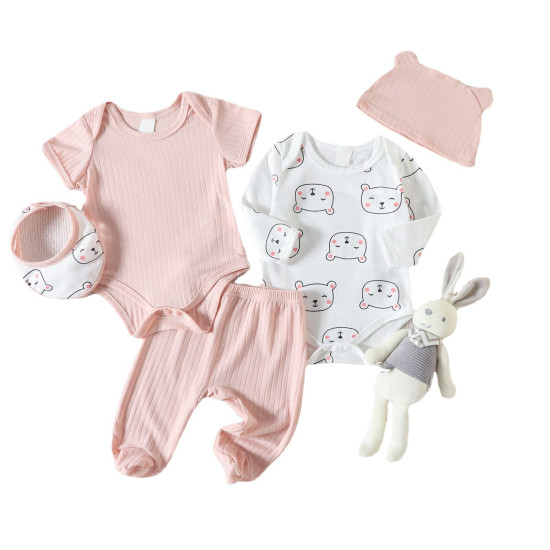 0-9M Baby Casual Lounge Wear Sets Shorts Sleeve Bodysuit & Pants & Bibs  Baby Clothes   