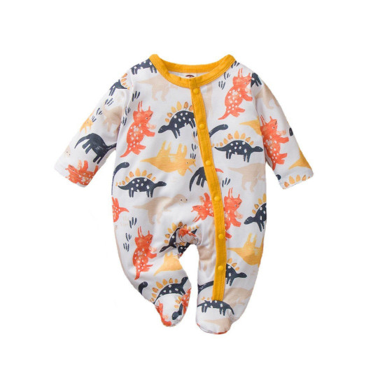 Newborn Baby Cartoon Dinosaur Footie Jumpsuit  Baby Clothing   