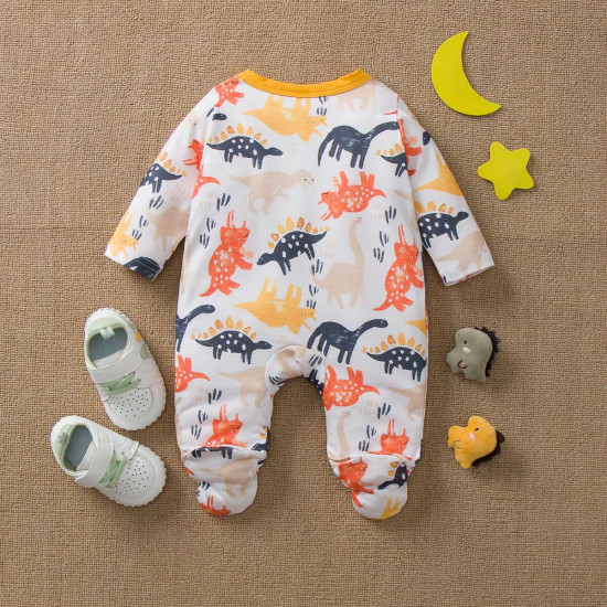 Newborn Baby Cartoon Dinosaur Footie Jumpsuit  Baby Clothing   