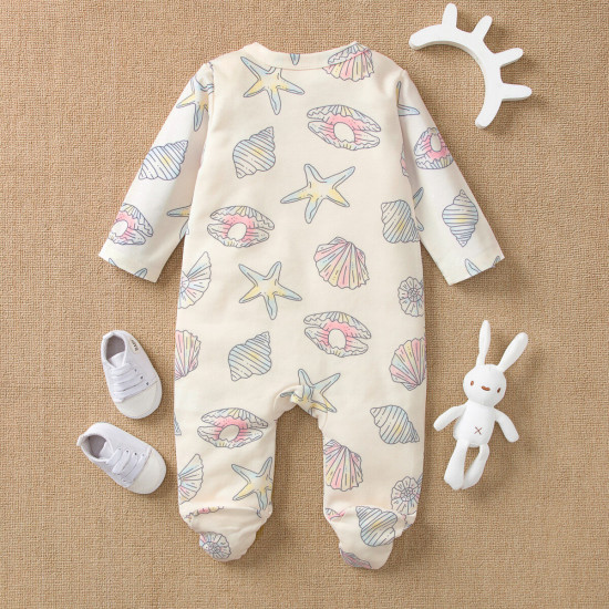 0-9M Baby Shell Print Footie Jumpsuit  Baby Clothes   