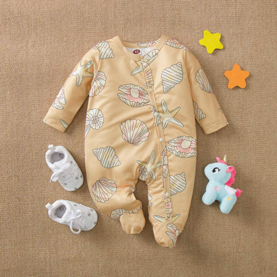 0-9M Baby Shell Print Footie Jumpsuit  Baby Clothes   