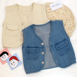 3M-3Y Baby Denim Vest Outwear With Pockets  Baby Clothing   