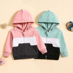 9M-4Y Toddler Contrast Paneled Long-Sleeve Hooded Zipped Jackets  Toddler Clothing   