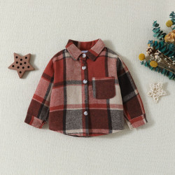 6M-3Y Baby Long-Sleeved Single-Breasted Lapel Plaid Shirts  Baby Clothes   