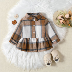 6M-6Y Toddler Girls Plaid Lapel Long Sleeve Shirt Jackets  Girls Clothes   