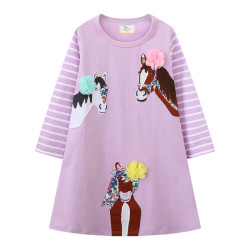 18M-7Y Toddler Girls Striped Long Sleeve Animal Dresses  Girls Clothes   