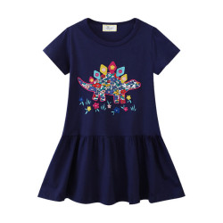 18M-7Y Toddler Girls Cartoon Embroidered Short Sleeve Dresses  Girls Clothes   