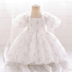 12M-3Y Toddler Girls Bow Back Puff Sleeve Floral Dresses  Girls Clothes   