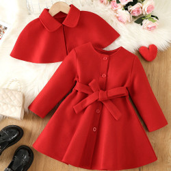 3-7Y Toddler Girls Single-Breasted Woolen Coat With Cape Two-Piece Set  Girls Fashion Clothes   