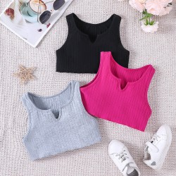 4-9Y Kids Girls Solid Color Three-Piece Tank Tops  Clothing Kidswear   