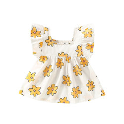 18M-7Y Toddler Girls Flower Printed Square Collar Tops  Girls Clothes   