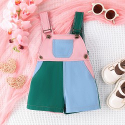 9M-5Y Toddler Girls Color Block Pocket Overalls  Girls Clothes   
