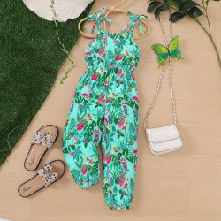 18M-6Y Toddler Girls Vacation Tropical Rainforest Leaf Sling Jumpsuits  Girls Clothes   