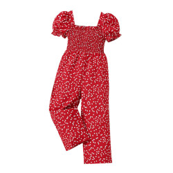 18M-6Y Toddler Girls Floral Heart Print Puff Sleeve Jumpsuit  Girls Clothes   