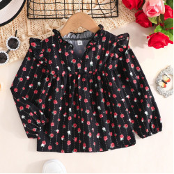 3-7Y Toddler Girls V-Neck Floral Chain Print Casual Shirt  Girls Clothes   
