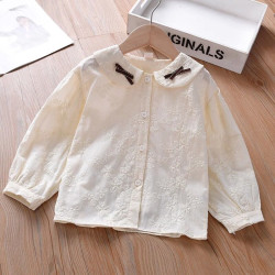 18M-7Y Toddler Girls Solid Color Embroidered Doll Collar Shirt  Girls Fashion Clothes   