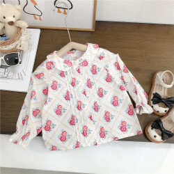 18M-7Y Toddler Girls Long Sleeve Doll Collar Floral Blouses  Girls Clothes  