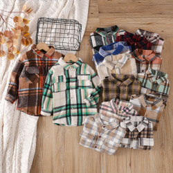 2-7Y Toddler Plaid Shirt Splicing Casual Bottoming Shirt  Toddler Boutique Clothing  