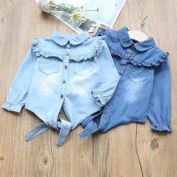 18M-7Y Toddler Girls Vintage Ruffle Knotted Denim Shirts  Girls Clothes   
