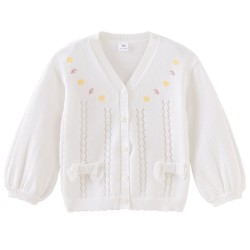 18M-6Y Toddler Girls Embroidery Floral Sweater Knitted Cardigan  Girls Clothes   
