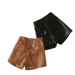 2-7Y Toddler Girls PU Leather Casual Shorts  Girls Fashion Clothes   