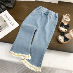18M-7Y Toddler Girls Floral Lace Denim Flared Pants  Girls Fashion Clothes   