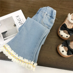 18M-7Y Toddler Girls Floral Lace Denim Flared Pants  Girls Fashion Clothes   