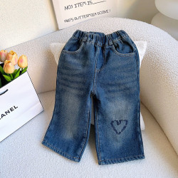 18M-7Y Toddler Girls Love Wide Leg Straight Denim Trousers  Girls Clothes   