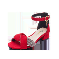 Rhinestone Sandals Girls High Heels Thick Heel Tassel Princess Shoes    