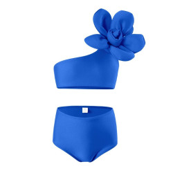 2-12Y Kids Girls Solid Color Three-Dimensional Flower Split Swimsuit  Clothing Kidswear   