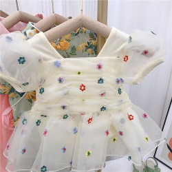 18M-7Y Toddler Girls Embroidery Flowers Mesh One-Piece Swimsuit  Girls Clothes   