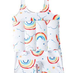 2-5Y Toddler Girl Rainbow Print Buoyancy Suspender One-Piece Swimsuit  Little Girl Clothing   