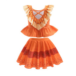 3-10Y Kids Girls Swimwear & Beachwear Sets Floral Print Ruffled Crew Neck Sleeveless Top And Bow Pleated Skirt With Panties  Kid Clothing Vendors   