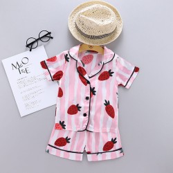 9M-5Y Unisex Cartoon Strawberry Ice Silk Pajamas Set For Boys And Girls  Toddler Clothing   