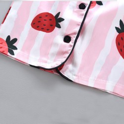 9M-5Y Unisex Cartoon Strawberry Ice Silk Pajamas Set For Boys And Girls  Toddler Clothing   