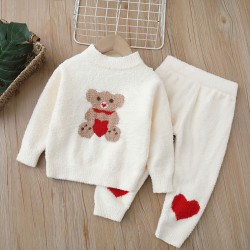 18M-6Y Unisex Pajamas Sets Coral Velvet Sweater And Pants  Toddler Clothes   