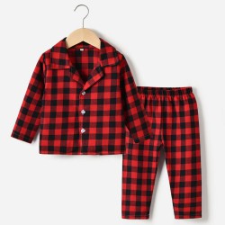 9M-9Y Kids Lapel Single Breasted Plaid Long Sleeve Pajama Set  Toddler Boutique Clothing  