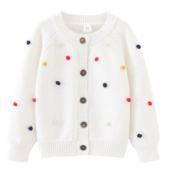 18M-7Y Toddler Girls Knitted Round Neck Hand Crochet Colorful Ball Sweater Cardigan  Girls Clothes   