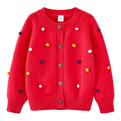 18M-7Y Toddler Girls Knitted Round Neck Hand Crochet Colorful Ball Sweater Cardigan  Girls Clothes   