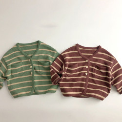 9M-6Y Toddler Striped V-Neck Knitted Cardigan Sweater  Toddler Boutique Clothing   