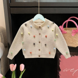 9M-6Y Toddler Girls Rainbow Pom-Pom Sweater Cardigan Knitted  Girls Clothes   