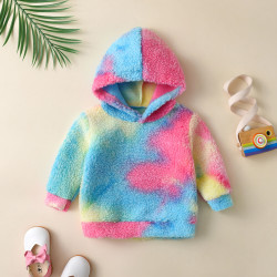 9M-5Y Toddler Boys And Girls Lamb Wool Tie-Dye Hooded Sweatshirt  Toddler Boutique Clothing   