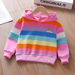 18M-8Y Toddler Girls Rainbow Striped Hooded Sweatshirt  Girls Fashion Clothes   