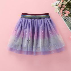 3-8Y Kids Girls Star And Moon Print Color Gradient Mesh Skirts  Kids Clothing   
