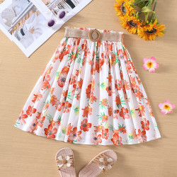 4-9Y Kids Girls Floral Print Skirts With Belt  Girls Clothes   