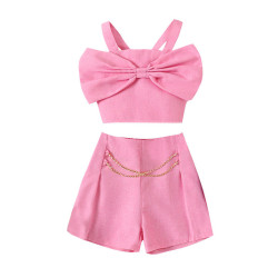 3-7Y Toddler Girls Cami Bow Tops Chain Decorated Shorts Sets  Girls Clothes   