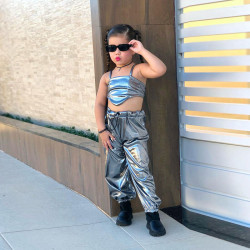 18M-7Y Toddler Girls Silver Glossy Sleeveless Camisole And Pants Two-Piece Set  Girls Clothes   