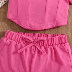 3-7Y Toddler Girls Sets Cropped Tops And Shorts Rose Sets  Girls Clothes   