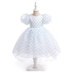 3-7Y Kids Girls Mesh Polka Dot Princess Dress With Puff Sleeves Tail Dresses  Clothing Kidswear   