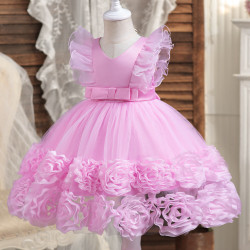 9M-5Y Evening Gown Mesh Princess Dresses For Girls Flutter Sleeve  Clothes   